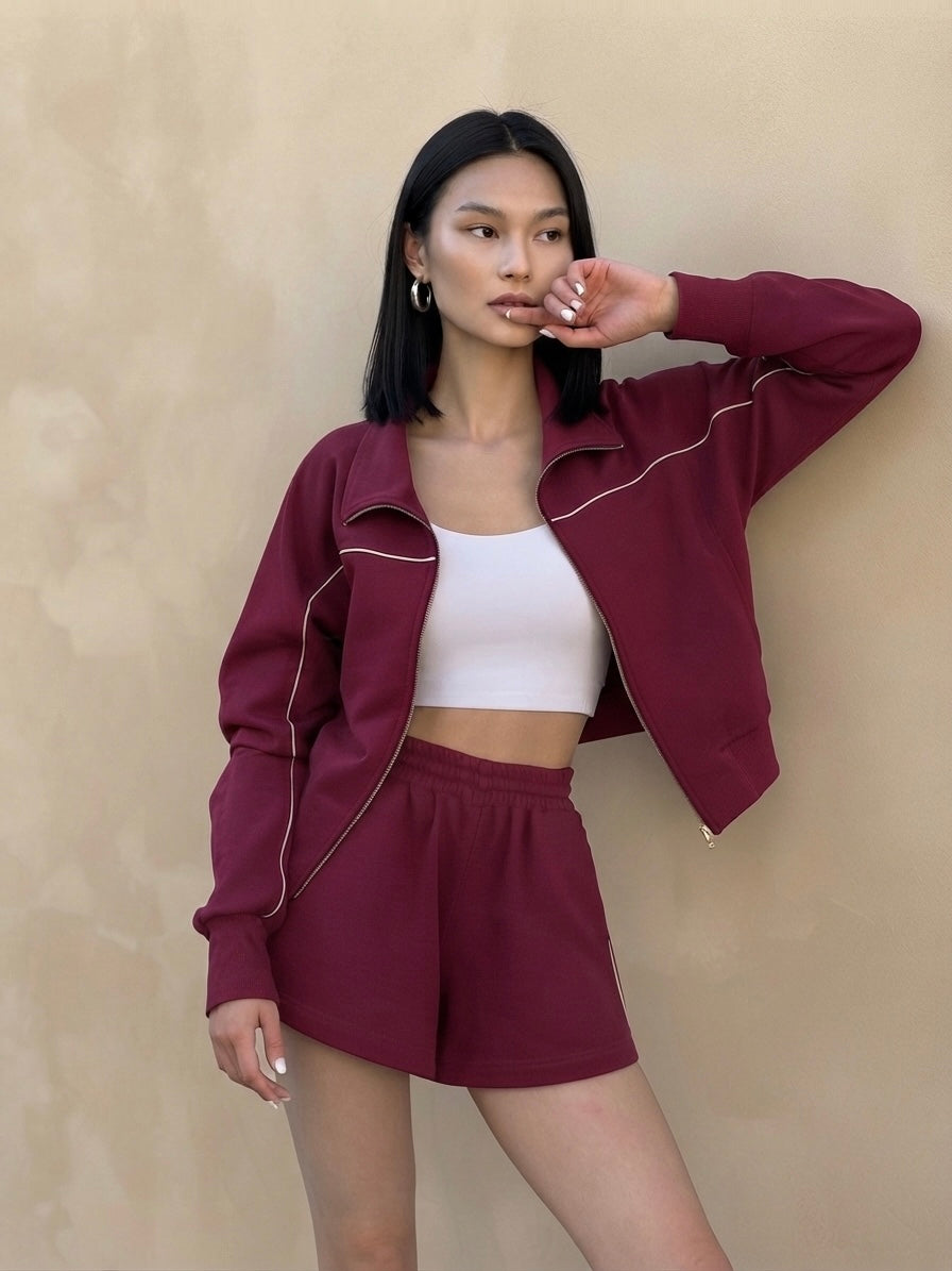 IAMLIA Elastic Striped Coord Set – Casual Two-Piece Jacket & Short